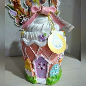 Easter gingerbread house cupcake pink chick sparkle bow Frosted NWT